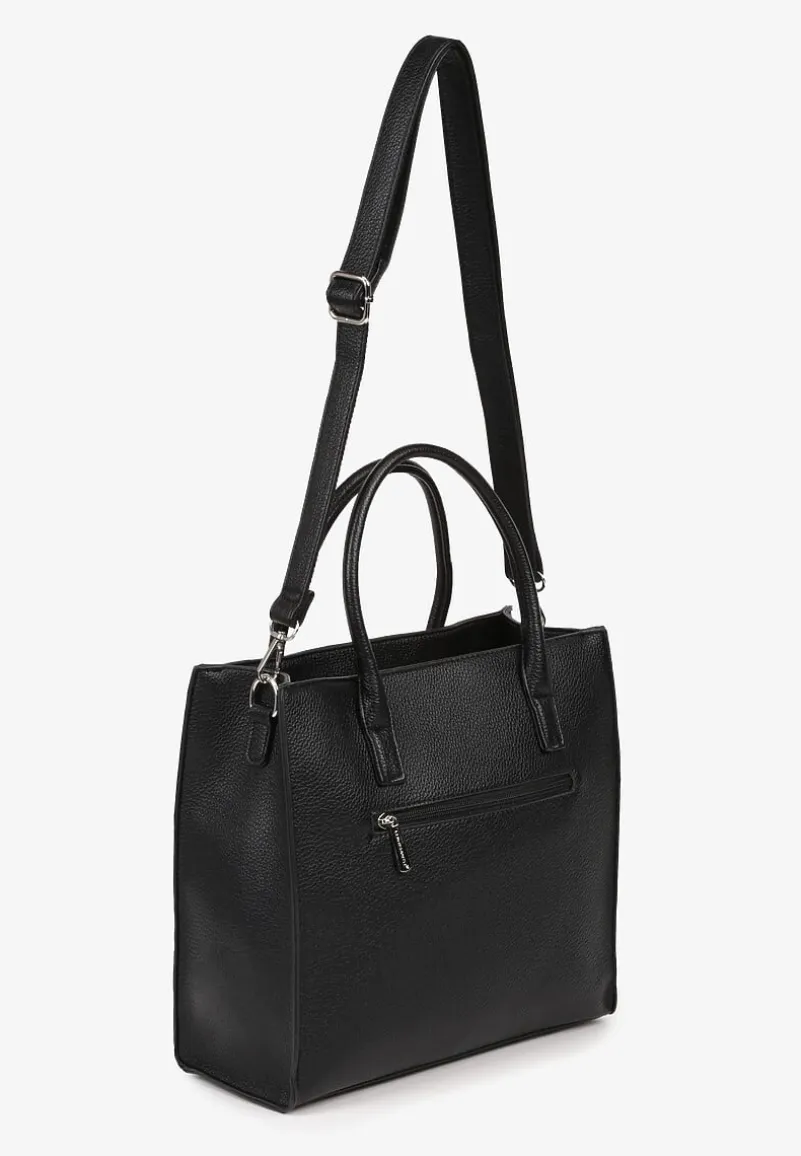 Czarna Klasyczna Torebka Typu Shopper z Paskiem Crossbody Nalireine
