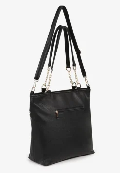 Czarna Torebka Typu Shopper z Ozdobnymi Rączkami i Paskiem na Ramię Idaloriela