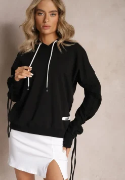 Czarna Bluza Bawełniana z Kapturem Dolcean