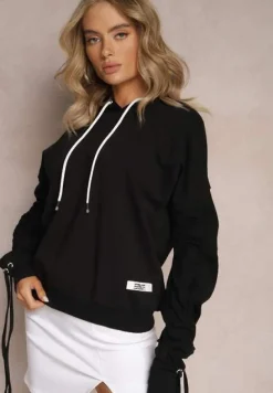 Czarna Bluza Bawełniana z Kapturem Dolcean