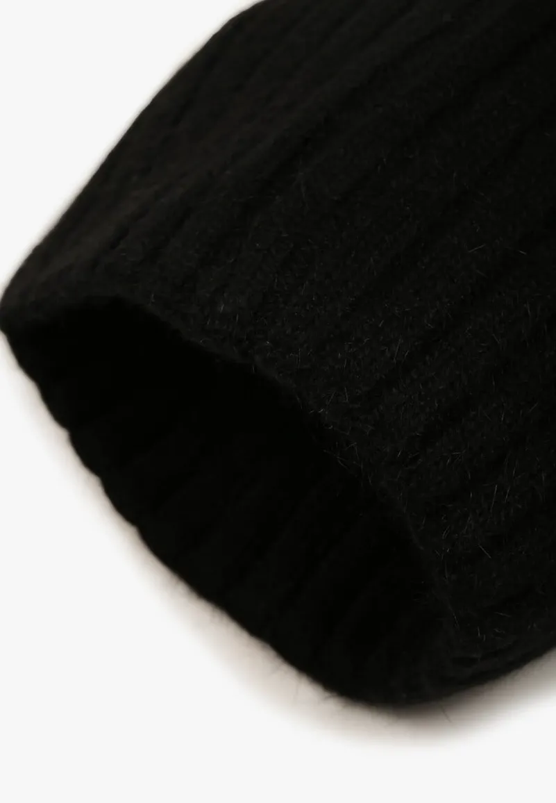 Czarna Czapka z Wiskozy w Stylu Beanie z Prążkowanego Materiału Enandira