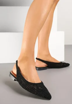 Czarne Ażurowe Sandały Slingback ze Szpiczastym Noskiem Eridoria