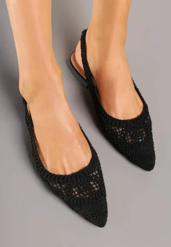Czarne Ażurowe Sandały Slingback ze Szpiczastym Noskiem Eridoria