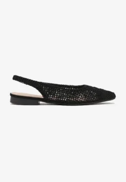Czarne Ażurowe Sandały Slingback ze Szpiczastym Noskiem Eridoria