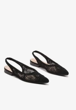 Czarne Ażurowe Sandały Slingback ze Szpiczastym Noskiem Eridoria