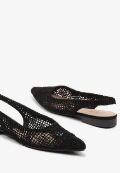 Czarne Ażurowe Sandały Slingback ze Szpiczastym Noskiem Eridoria