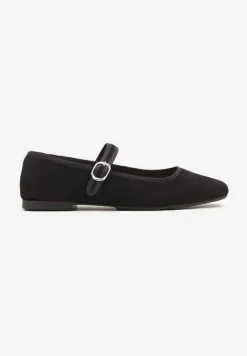 Czarne Balerinki na Płaskiej Podeszwie Wykończone Paskiem Benassa