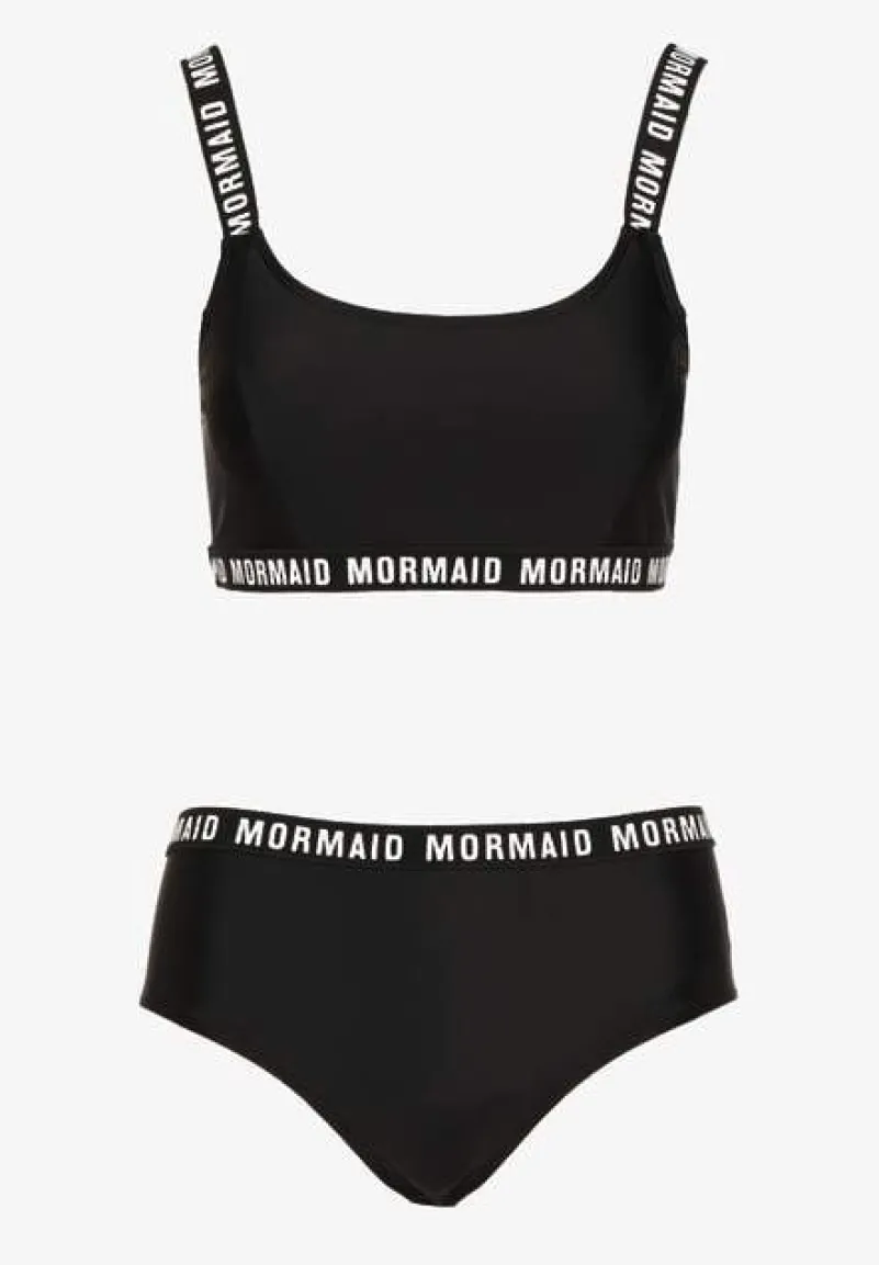Czarne Bikini Majtki Typu Figi i Sportowa Góra Ozdobione Napisami Nevoneira