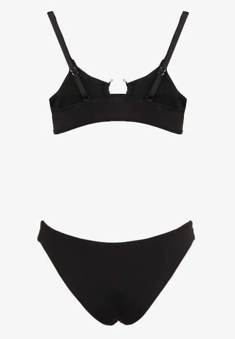 Czarne Bikini Nieodpinany Biustonosz z Usztywnianymi Miseczkami i Klamerką przy Dekolcie na Regulowanych Ramiączkach Majtki z Elastyczną Gumką w Pasie Kiaramarie