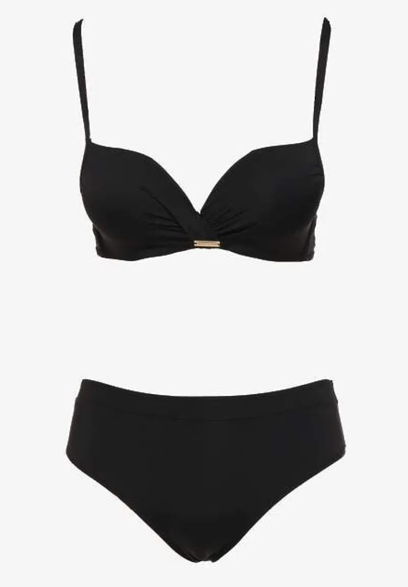 Czarne Bikini Stanik Push-Up i Klasyczne Figi Pevbia