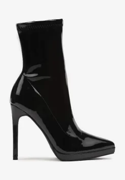 Czarne Lakierowane Botki Eleganckie na Szpilce Merilie