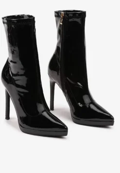 Czarne Lakierowane Botki Eleganckie na Szpilce Merilie