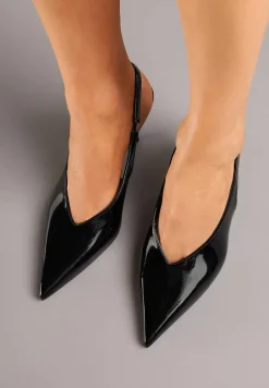 Czarne Lakierowane Sandały na Szpilce Typu Slingback Addoxie