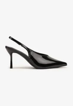 Czarne Lakierowane Sandały na Szpilce Typu Slingback Addoxie