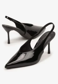 Czarne Lakierowane Sandały na Szpilce Typu Slingback Addoxie