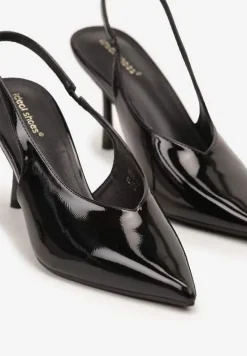 Czarne Lakierowane Sandały na Szpilce Typu Slingback Addoxie