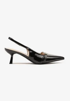 Czarne Lakierowane Sandały Slingback na Obcasie Kaczuszka Aovia