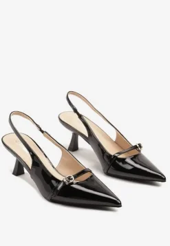 Czarne Lakierowane Sandały Slingback na Obcasie Kaczuszka Aovia