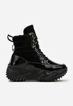 Czarne Ocieplane Sneakersy za Kostkę na Platformie Melianira
