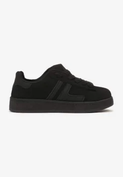 Czarne Płaskie Sneakersy Sznurowane z Paskami Artomi