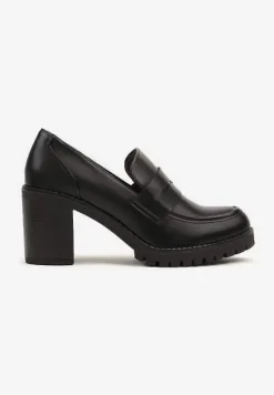 Czarne Półbuty w Stylu Loafersów na Słupku Seltewi
