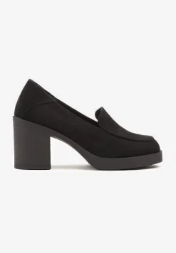 Czarne Półbuty w Stylu Loafersów na Słupku ze Skórzaną Wkładką Taltewi
