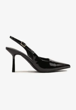 Czarne Sandały Lakierowane na Szpilce Typu Slingback Orreme