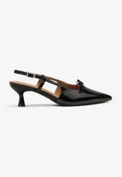 Czarne Sandały Lakierowane na Kaczuszce Typu Slingback z Kokardą Nonarilin