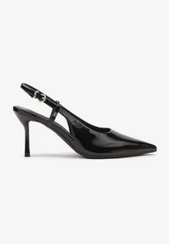 Czarne Sandały Lakierowane Vices na Szpilce Slingback Raleira