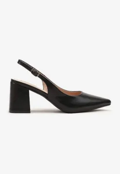 Czarne Sandały Slingback na Słupkowym Obcasie Tenella
