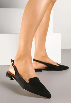 Czarne Sandały Typu Slingback ze Skórzaną Wkładką Ozdobione Wycięciami Nurindra