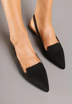 Czarne Sandały Typu Slingback ze Skórzaną Wkładką Ozdobione Wycięciami Nurindra