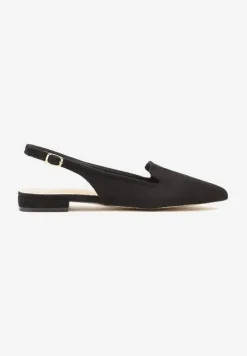 Czarne Sandały Typu Slingback ze Skórzaną Wkładką Ozdobione Wycięciami Nurindra