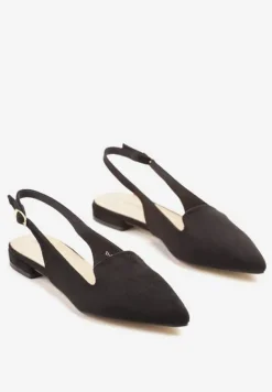 Czarne Sandały Typu Slingback ze Skórzaną Wkładką Ozdobione Wycięciami Nurindra