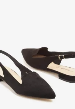 Czarne Sandały Typu Slingback ze Skórzaną Wkładką Ozdobione Wycięciami Nurindra