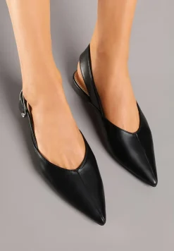 Czarne Sandały Typu Slingback Ozdobione Klamrą Banelias