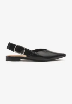 Czarne Sandały Typu Slingback Ozdobione Klamrą Banelias