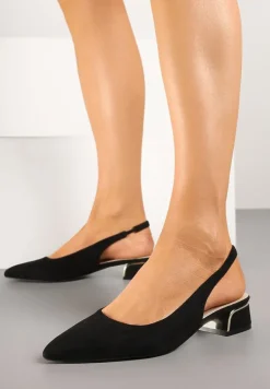 Czarne Sandały Typu Slingback z Metaliczną Ozdobą Helmio