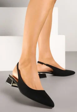 Czarne Sandały Typu Slingback z Metaliczną Ozdobą Helmio