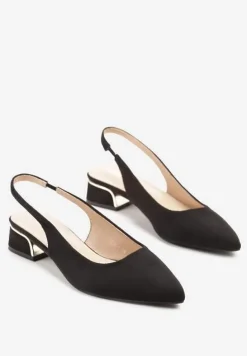 Czarne Sandały Typu Slingback z Metaliczną Ozdobą Helmio
