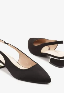 Czarne Sandały Typu Slingback z Metaliczną Ozdobą Helmio