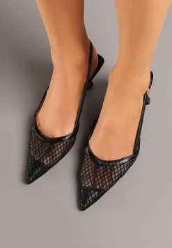 Czarne Sandały Vices na Kaczuszce Slingback z Siateczkową Cholewką Lumevile