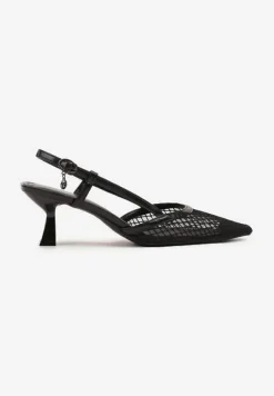 Czarne Sandały Vices na Kaczuszce Slingback z Siateczkową Cholewką Lumevile