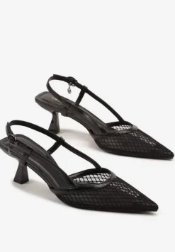 Czarne Sandały Vices na Kaczuszce Slingback z Siateczkową Cholewką Lumevile
