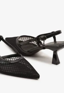 Czarne Sandały Vices na Kaczuszce Slingback z Siateczkową Cholewką Lumevile
