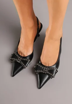 Czarne Sandały Vices na Kaczuszce Slingback z Kokardą i Nitami Fennadia