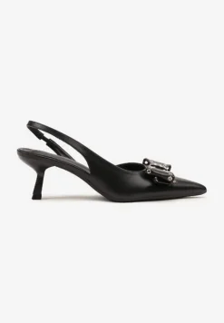 Czarne Sandały Vices na Kaczuszce Slingback z Kokardą i Nitami Fennadia