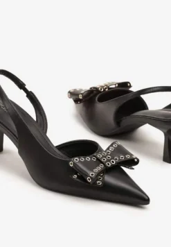 Czarne Sandały Vices na Kaczuszce Slingback z Kokardą i Nitami Fennadia