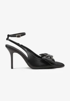 Czarne Sandały Vices na Szpilce Slingback Ozdobione Kokardą Tilvanea