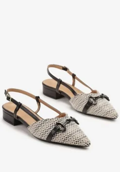 Czarne Sandały Vices Slingback Ozdobione Klamrą i Plecionką Nilasiela